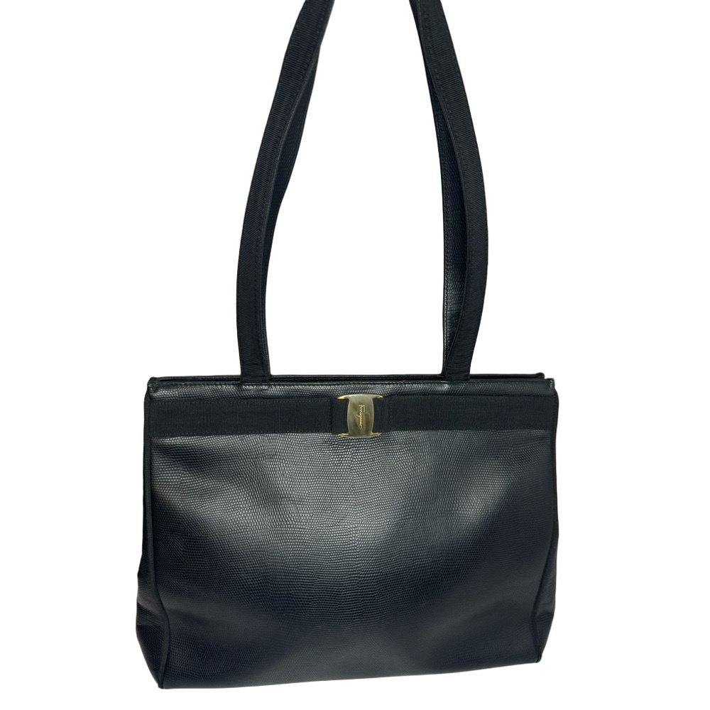 #154 Salvatore Ferragamo Vintage Vara Embossed Leather Tote Bag
